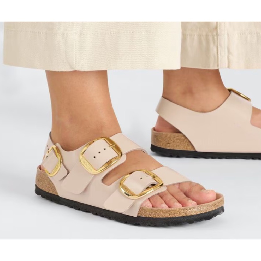 Birkenstock Sandals in Cream with Gold Buckles